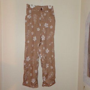 Polyester Shiny Tan and White Flower Pants Girls Medium Size 8 - 10